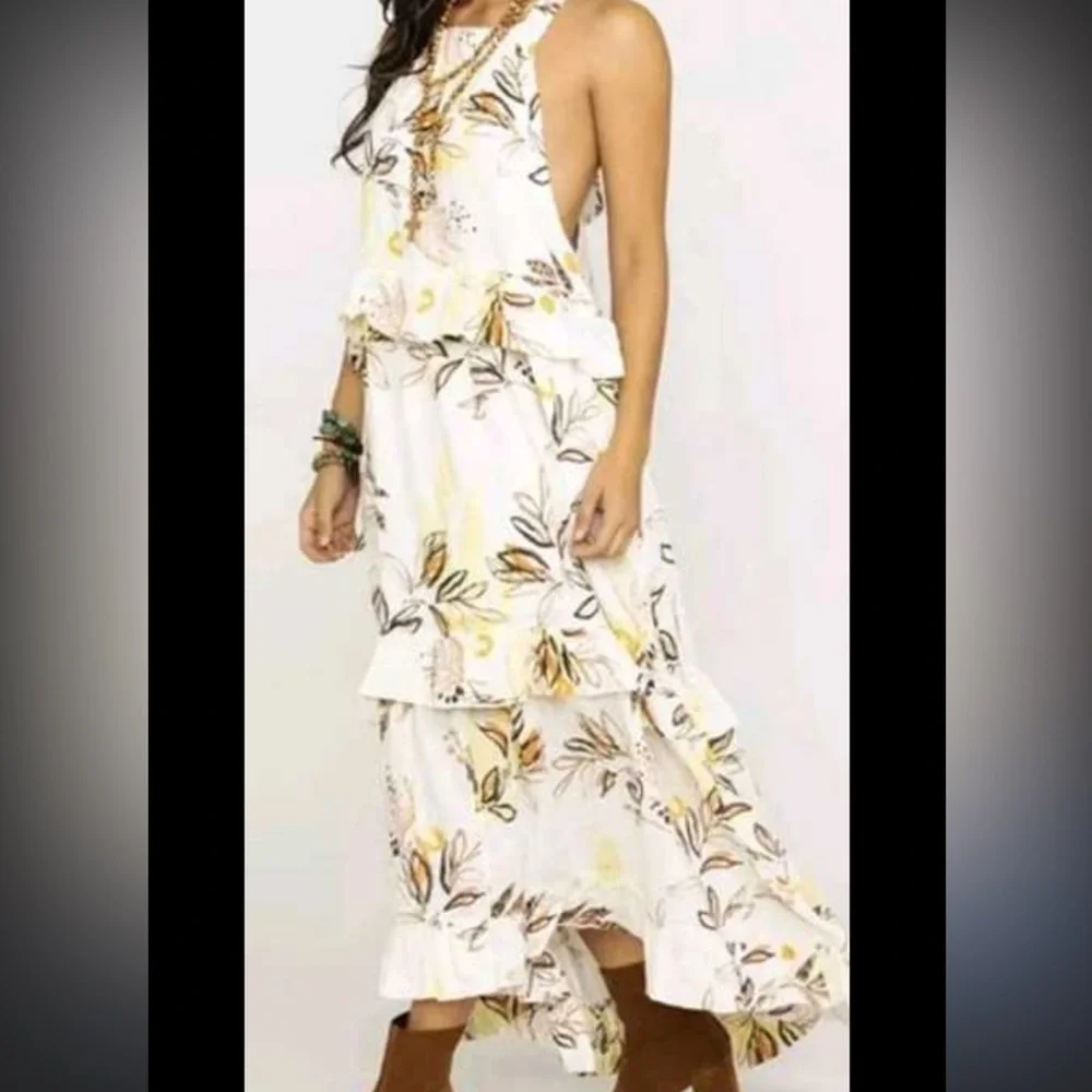 Free People White Floral Backless Ruffle Maxi Dress - Picture 3 of 11